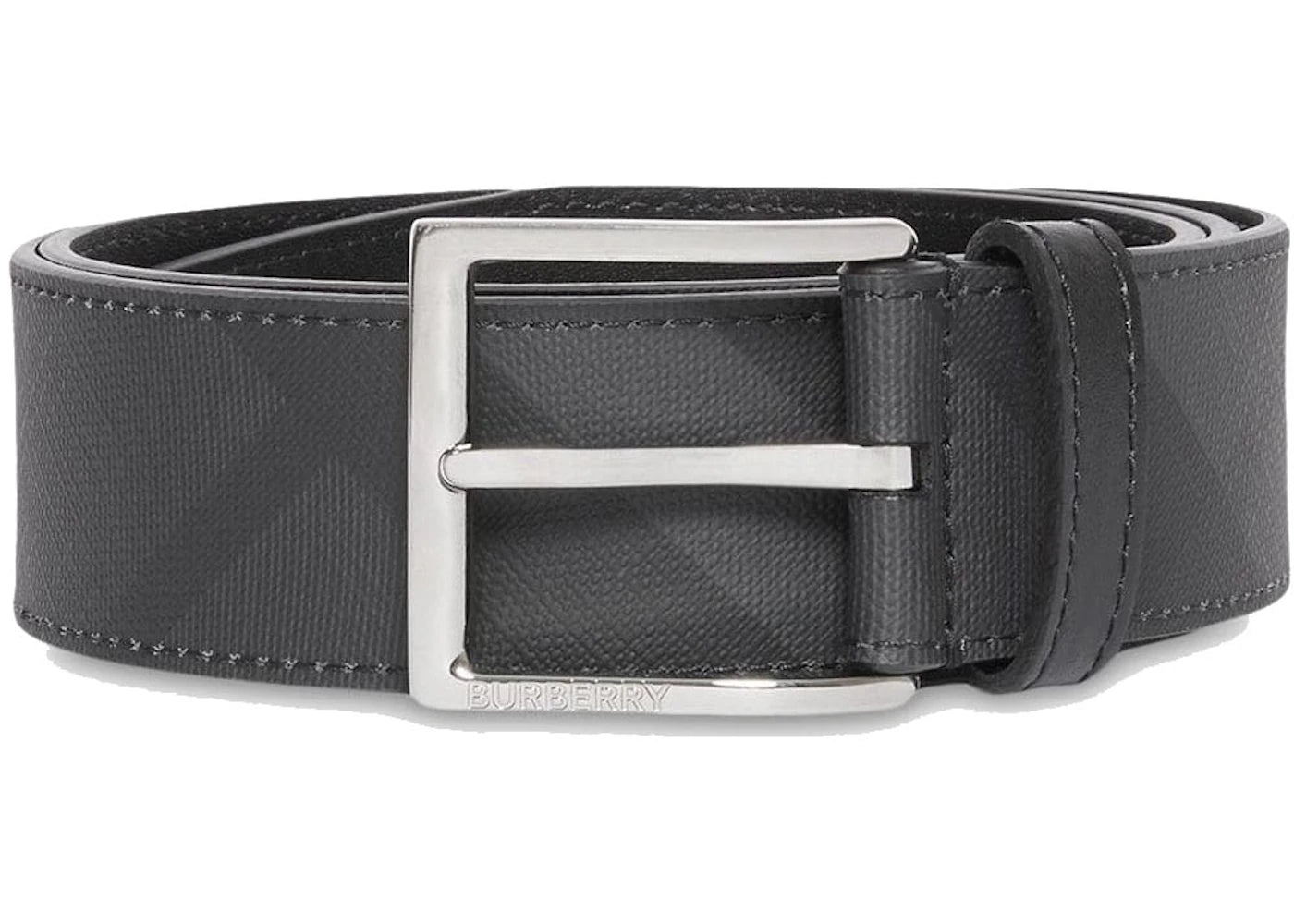 Burberry London Check and Leather Belt 1.6 Width Dark Charcoal/Black