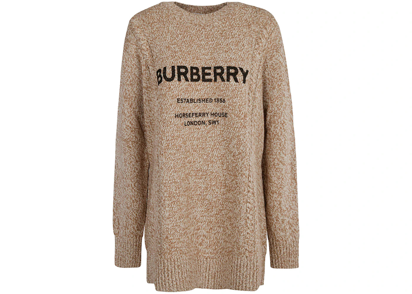 Burberry Mabel Horseferry Logo Print Oversize Wool & Cotton Sweater Camel