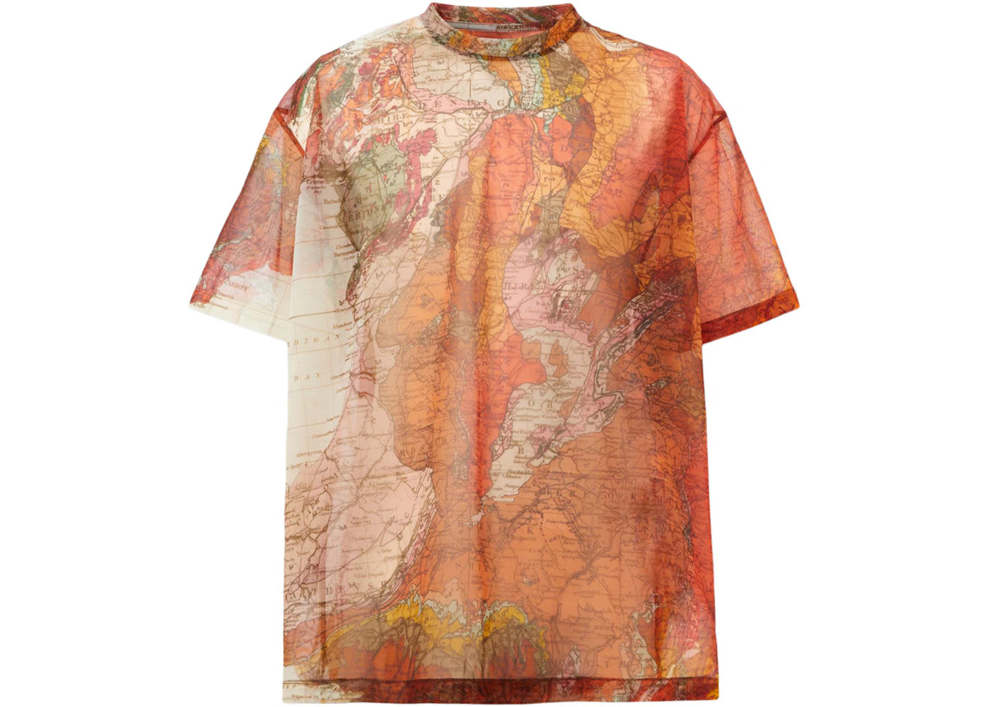 Burberry Map Print Mesh Oversized T-Shirt Bright Orange