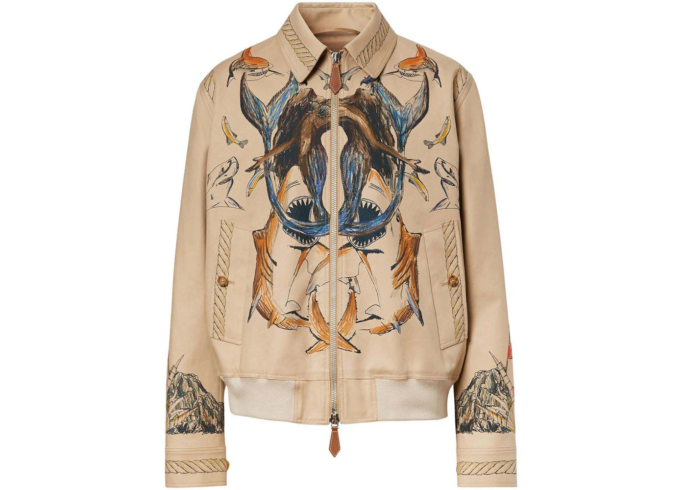 Burberry Marine Sketch-Print Harrington Jacket Beige/Multi