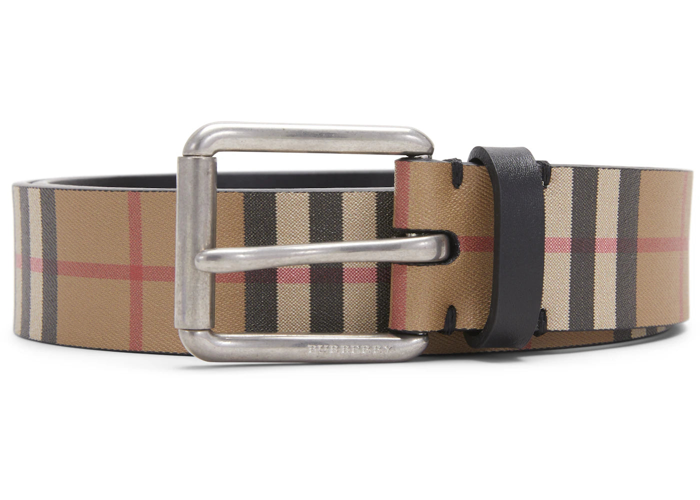 Burberry Vintage Check Leather Belt 1.4 Width Black