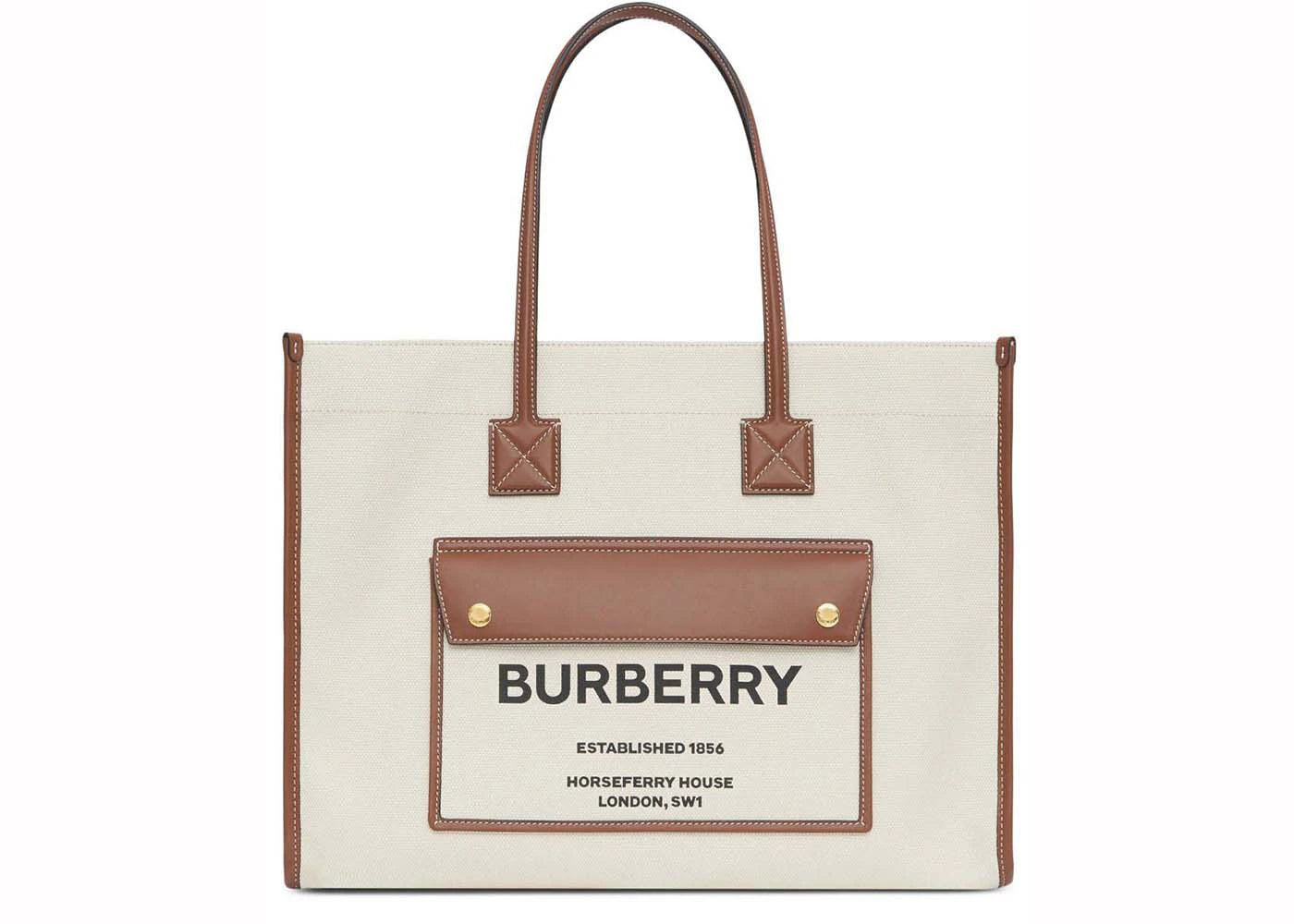 Burberry Medium Two-Tone Canvas & Leather Freya Bag Natural/Tan