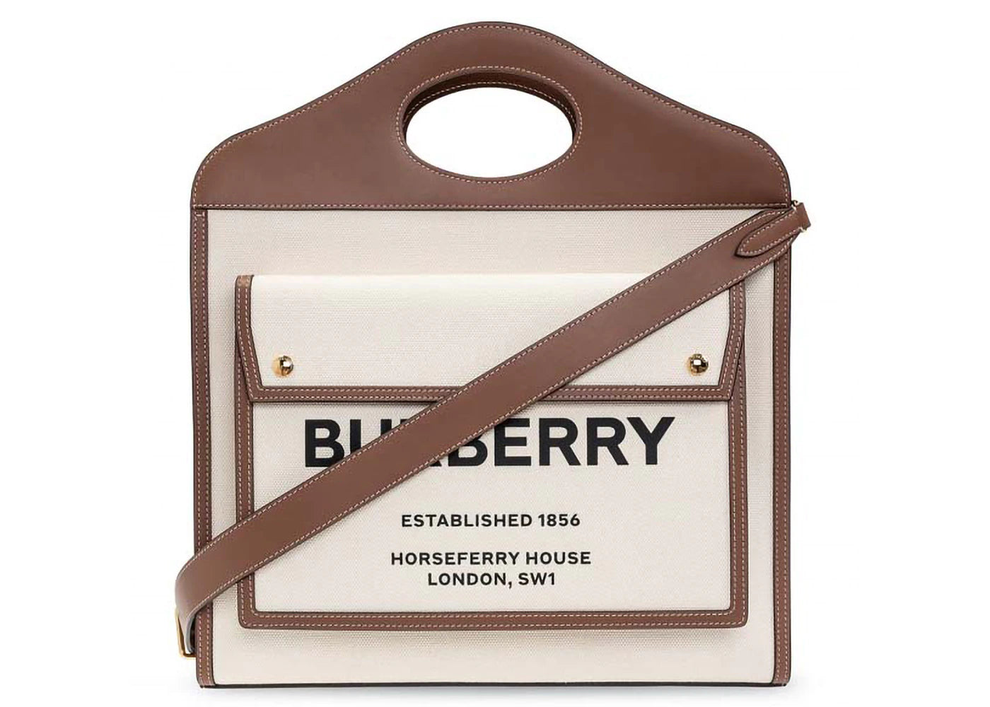 Burberry Medium Two-Tone Canvas and Leather Pocket Bag Natural/Malt Brown