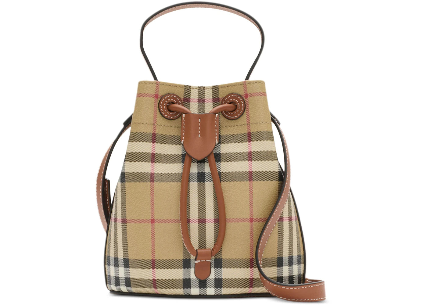 Burberry Mini Drawstring Vintage Check Bucket Bag Brown