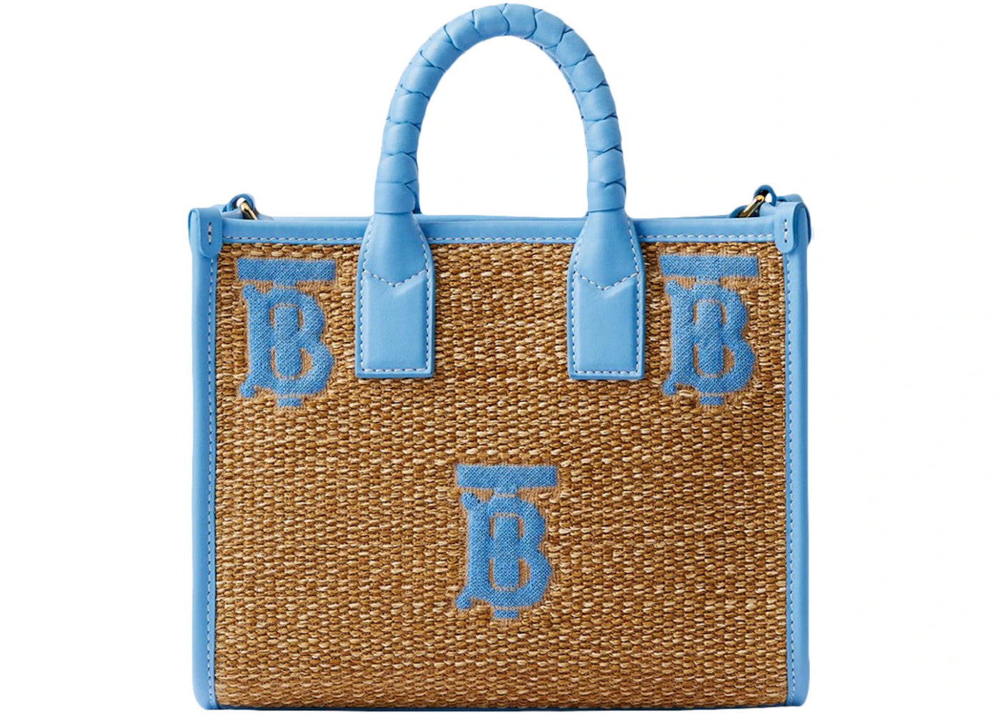 Burberry Mini Freya Tote Natural/Cool Cornflower Blue