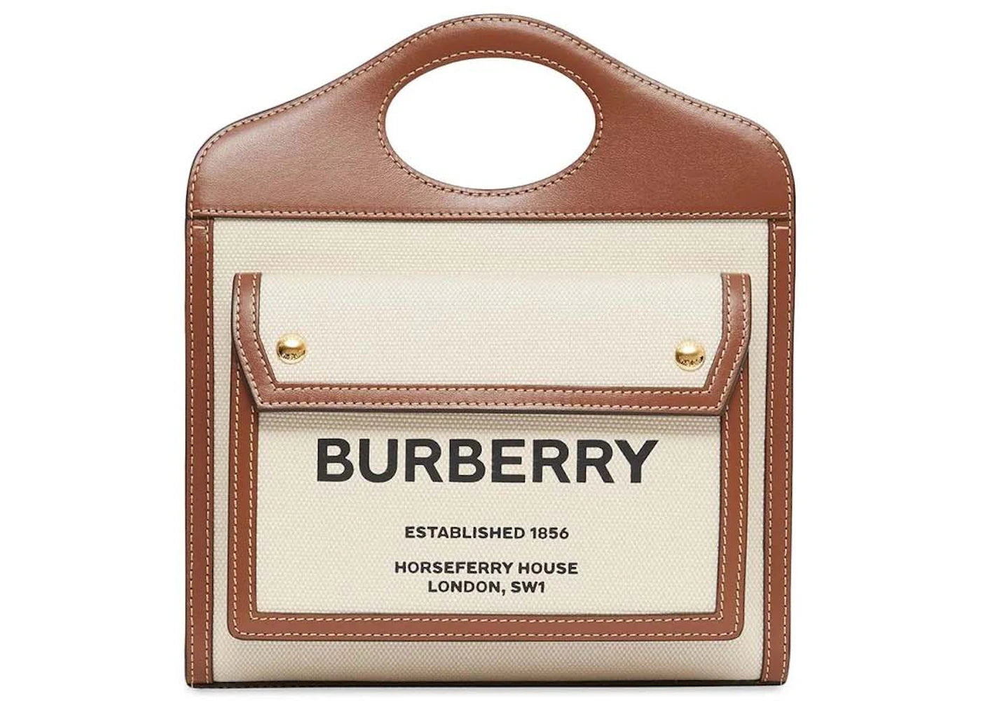 Burberry Mini Two-Tone Canvas And Leather Pocket Bag Natural/Malt Brown