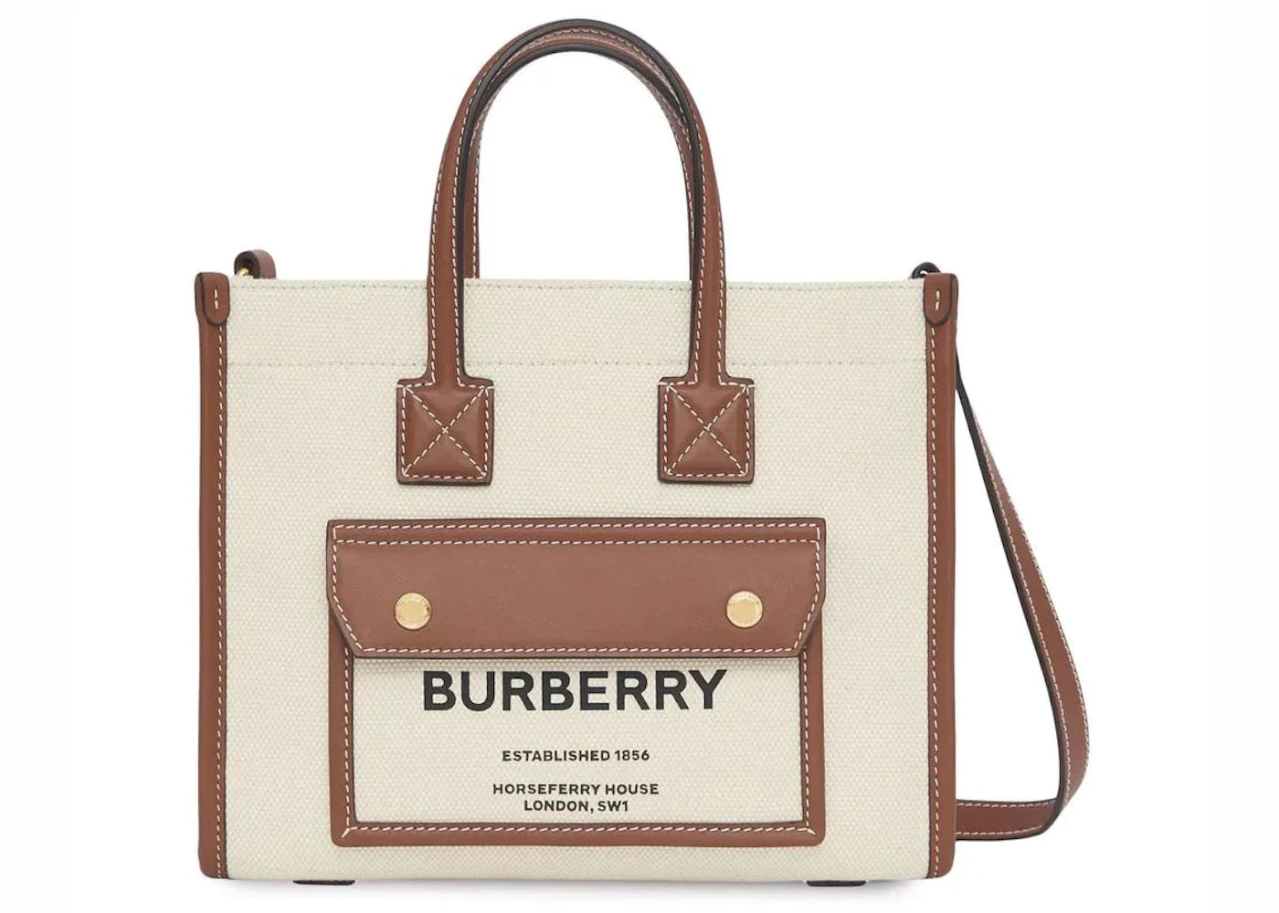 Burberry Mini Two-Tone Canvas Freya Tote Bag Natural/Tan