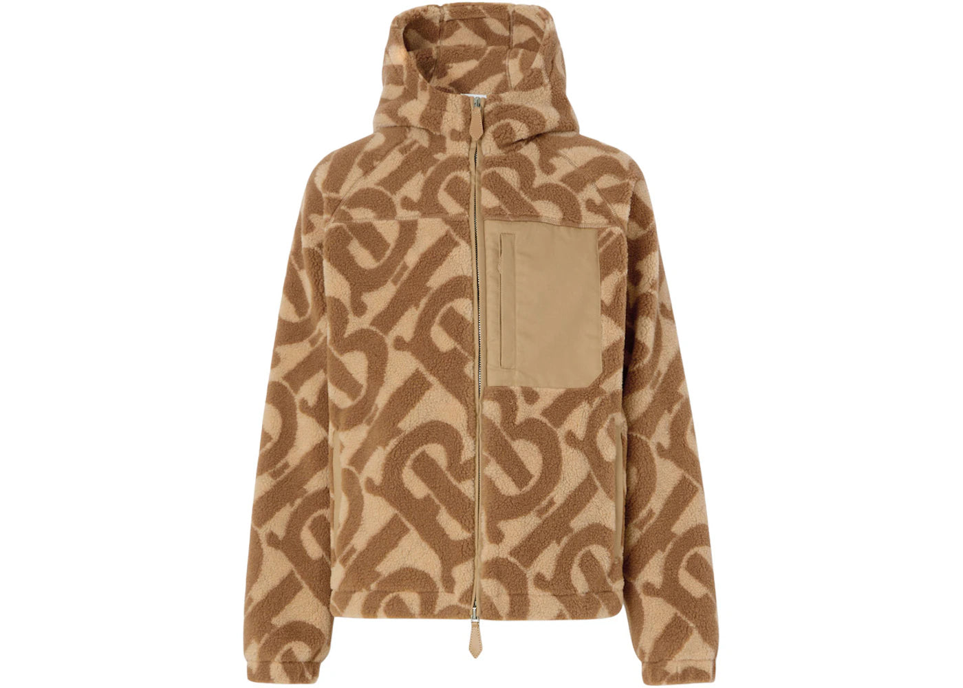 Burberry Monogram Fleece Jacquard Hooded Top Soft Fawn