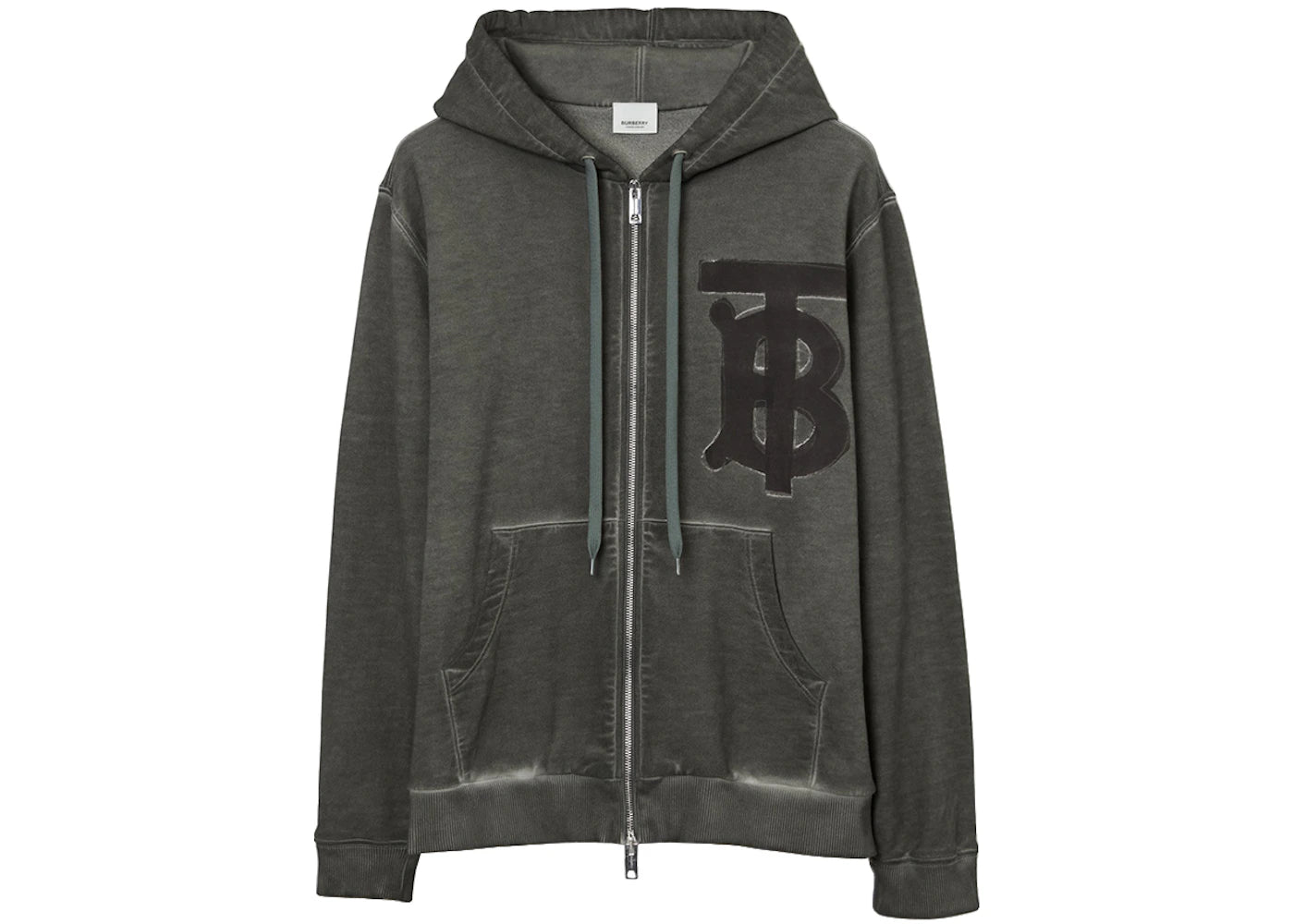 Burberry Monogram Motif Cotton Oversized Zip Hoodie Charcoal Grey