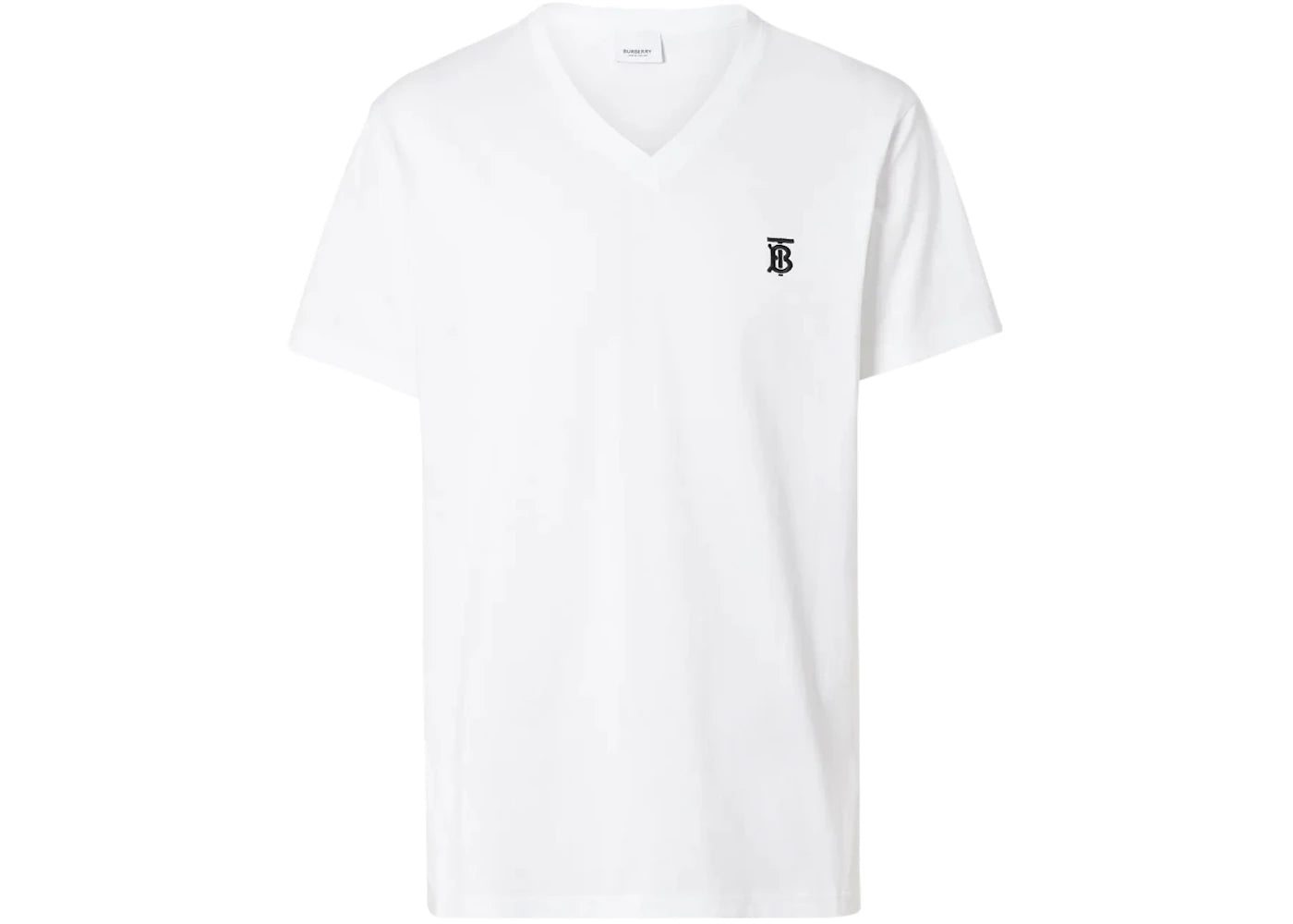 Burberry Monogram Motif Embroidered V Neck Tee White