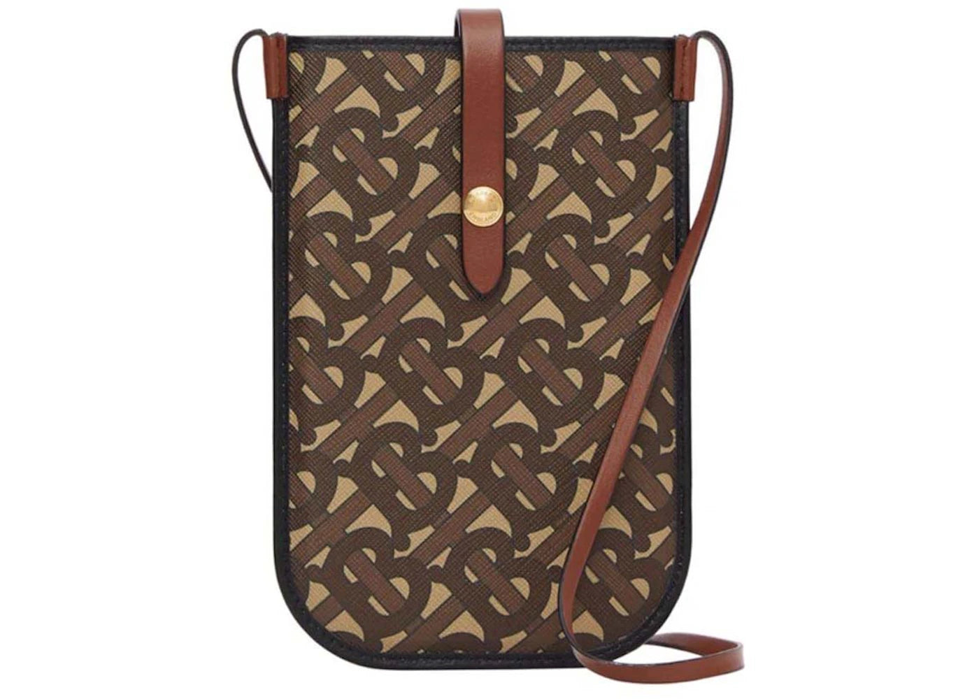 Burberry Monogram Print E-Canvas Card and Phone Case with Strap Bridle Brown