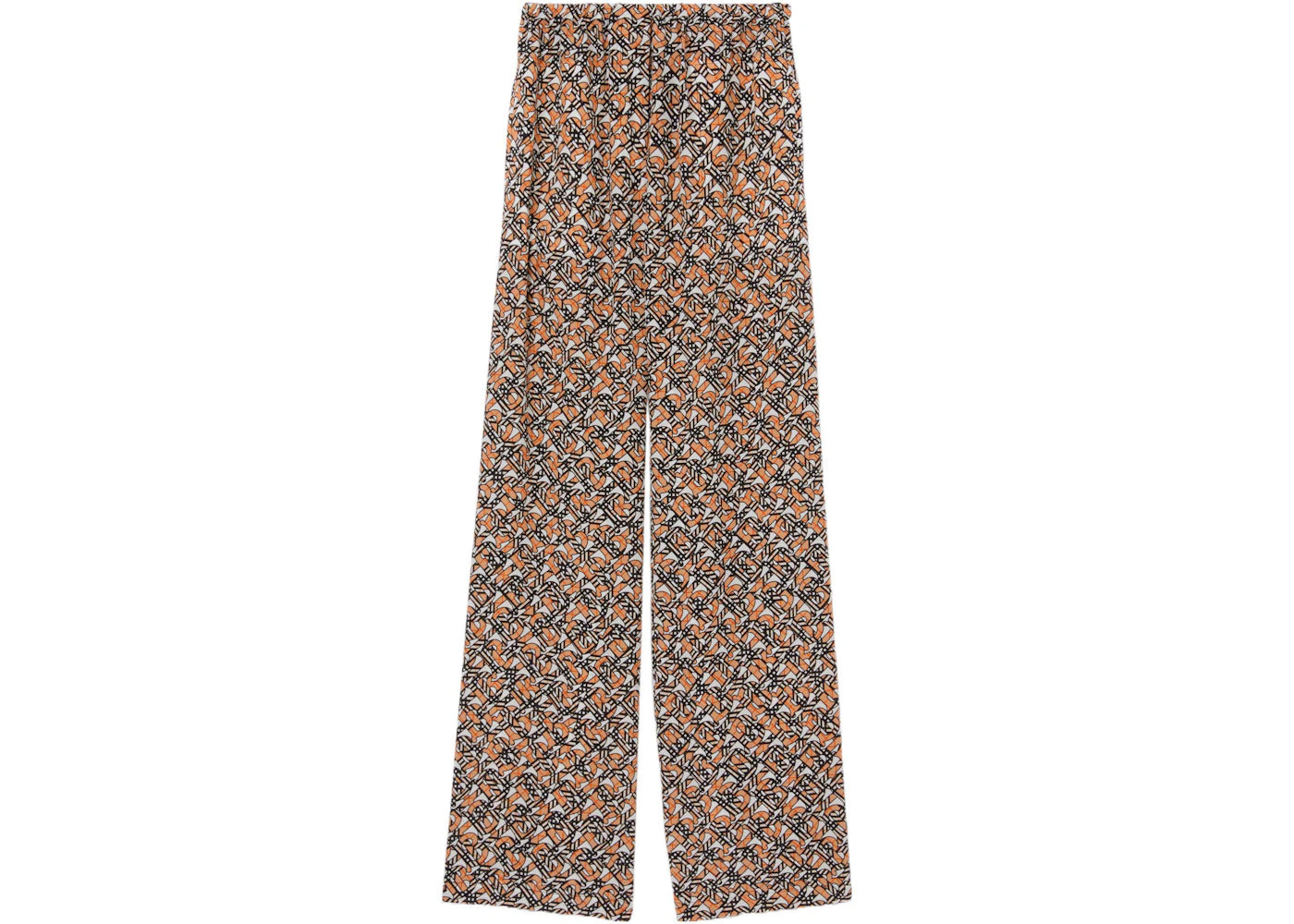 Burberry Monogram Print Silk Wide-Leg Trousers Orange Multi