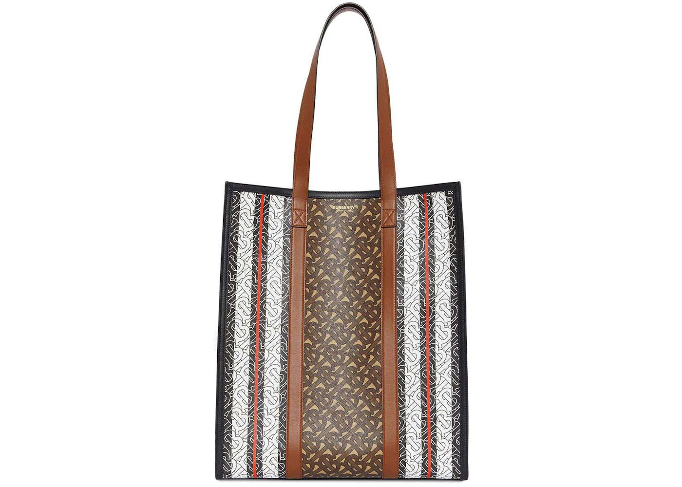 Burberry Monogram-Stripe E-Canvas Portrait Tote Bag Brown Multi