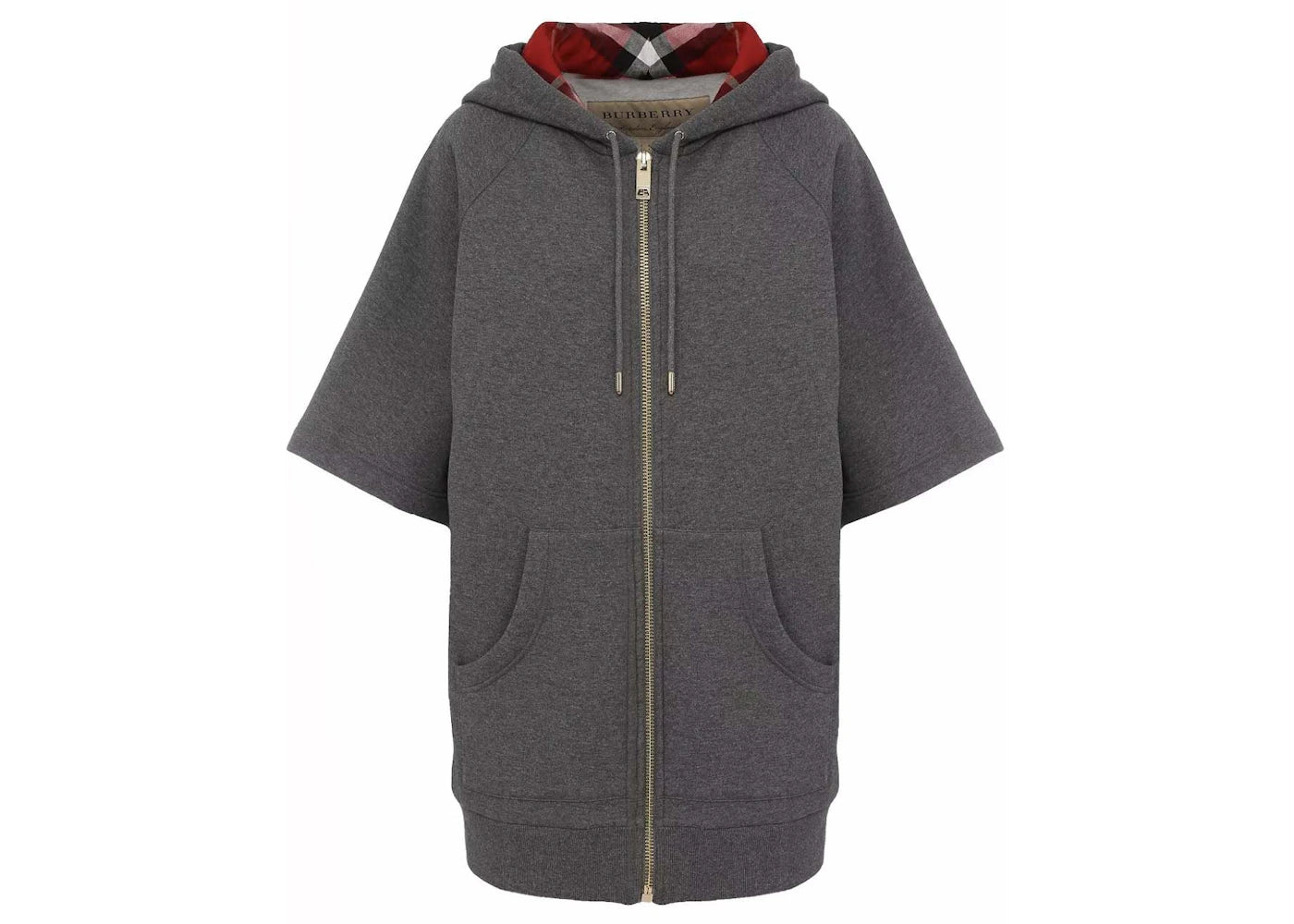 Burberry Oversized Short Sleeve Zip Up Check Hood Hoodie Grey