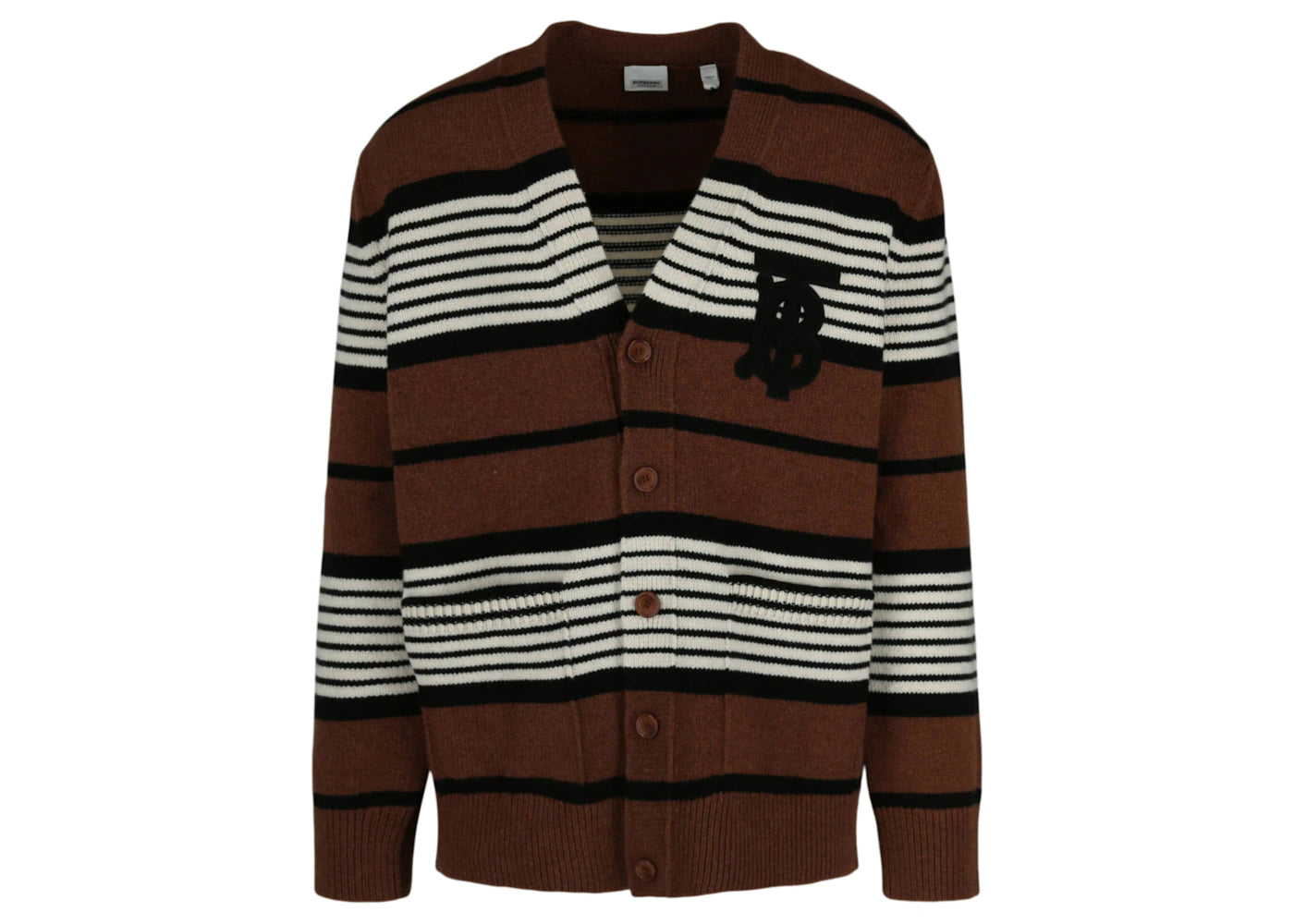 Burberry Oversized Striped Wool Cashmere Cardigan Dark Brown