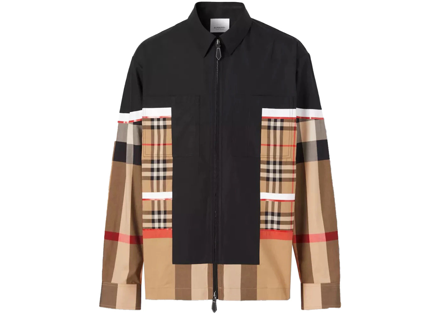 Burberry Patchwork Check Cotton Zip-Front Shirt Archive Beige