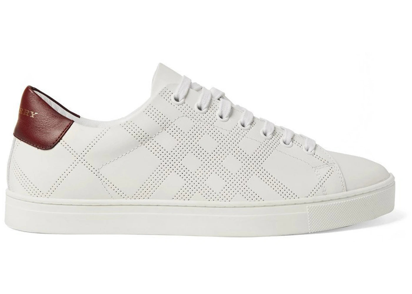 Burberry Perforated Check Leather Sneakers White Deep Claret Melange