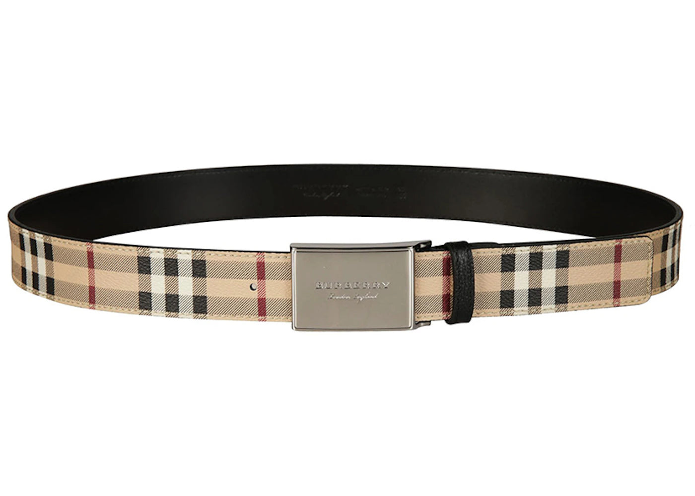 Burberry Plaque Buckle Belt George Haymarket Check Beige