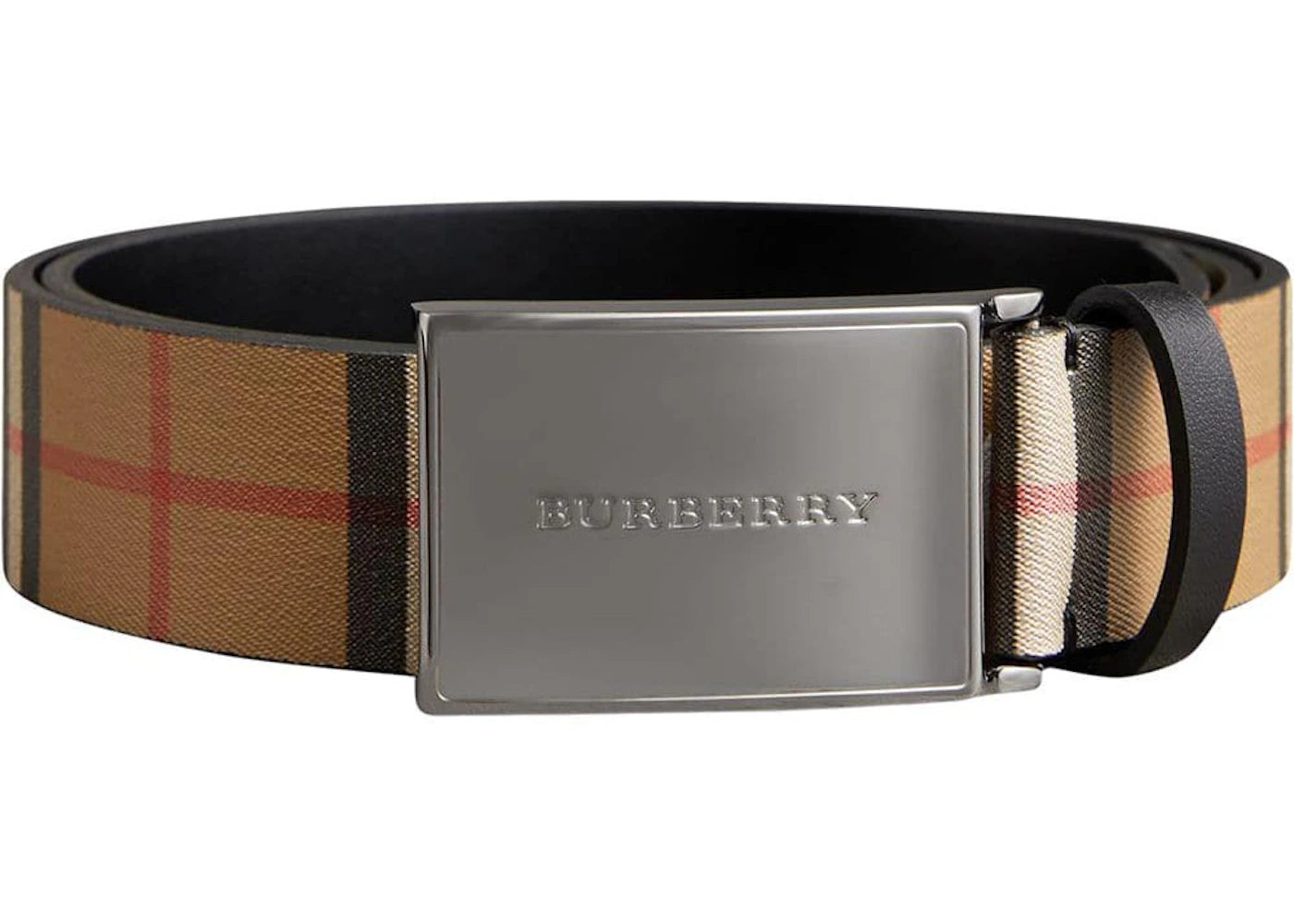 Burberry Plaque Buckle Vintage Check Leather Belt 1.4 Width Black