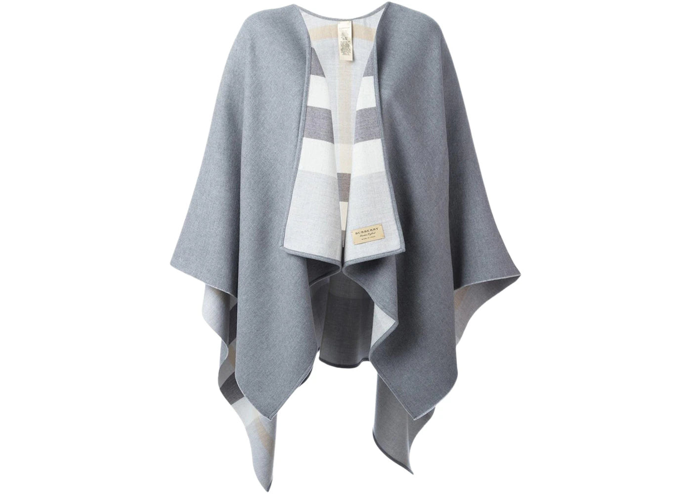 Burberry Reversible Check Merino Wool Cape Light Grey