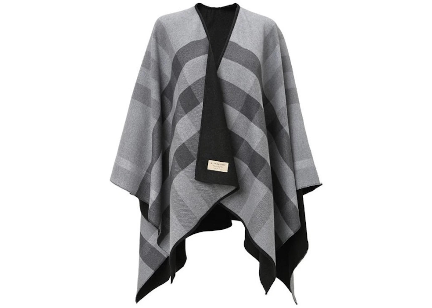 Burberry Reversible Check Merino Wool Poncho Scarf Black/Grey