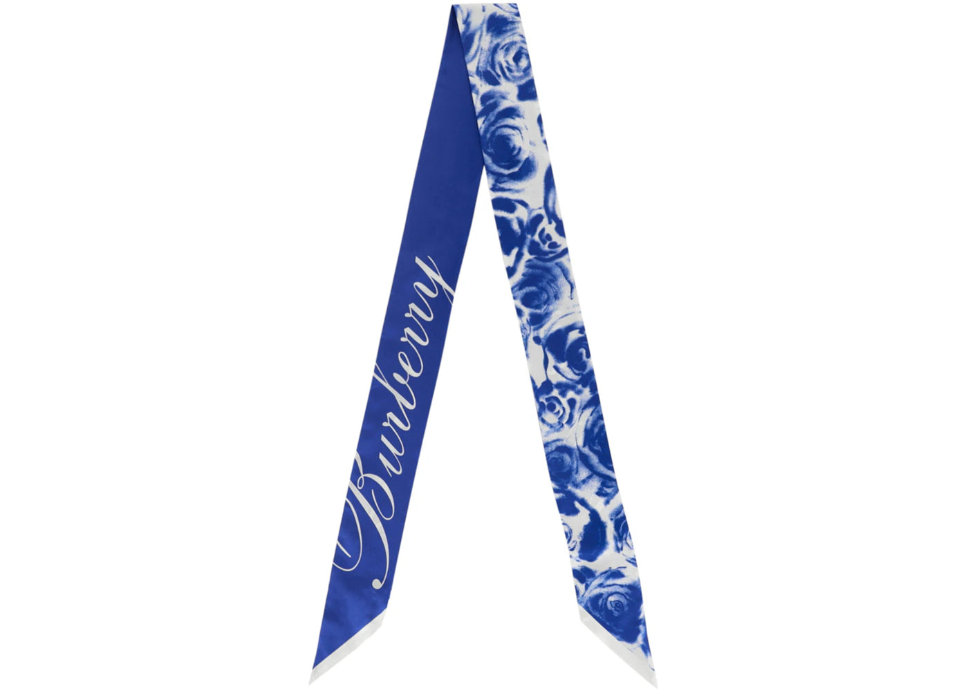 Burberry Rose-Printed Silk Scarf Blue/White