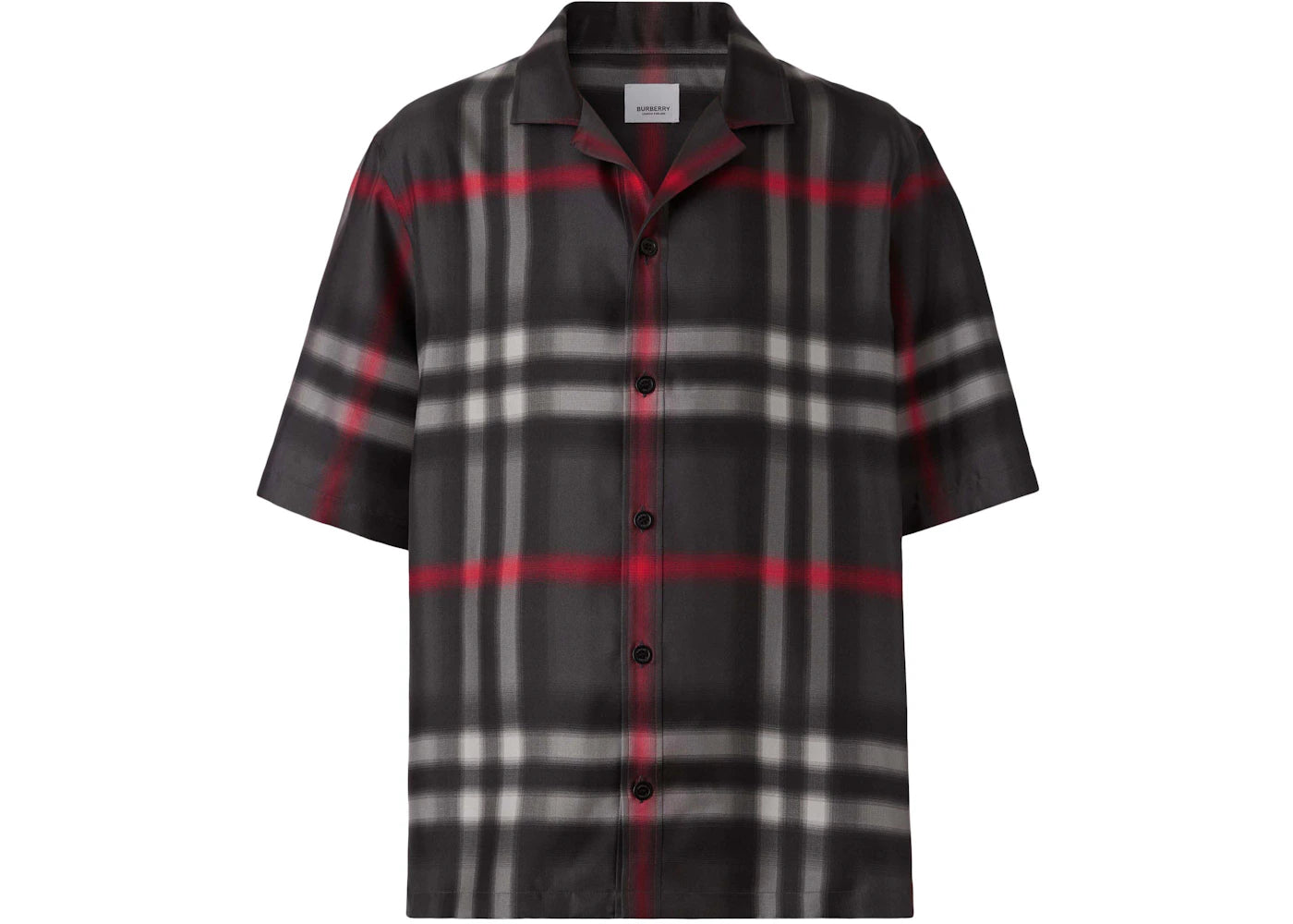 Burberry Short-Sleeve Blurred Check Silk Shirt Tempest Grey