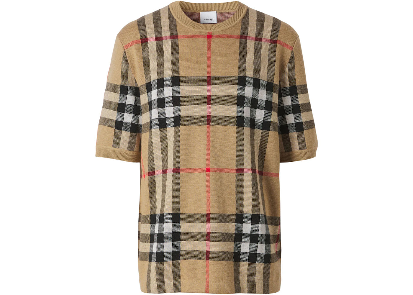 Burberry Short-sleeve Check Silk Wool Jacquard Top Archive Beige