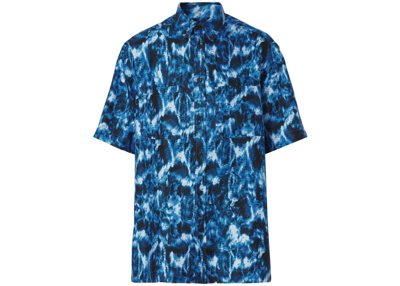 Burberry Silk Ripple Print Short Sleeve Shirt Blue