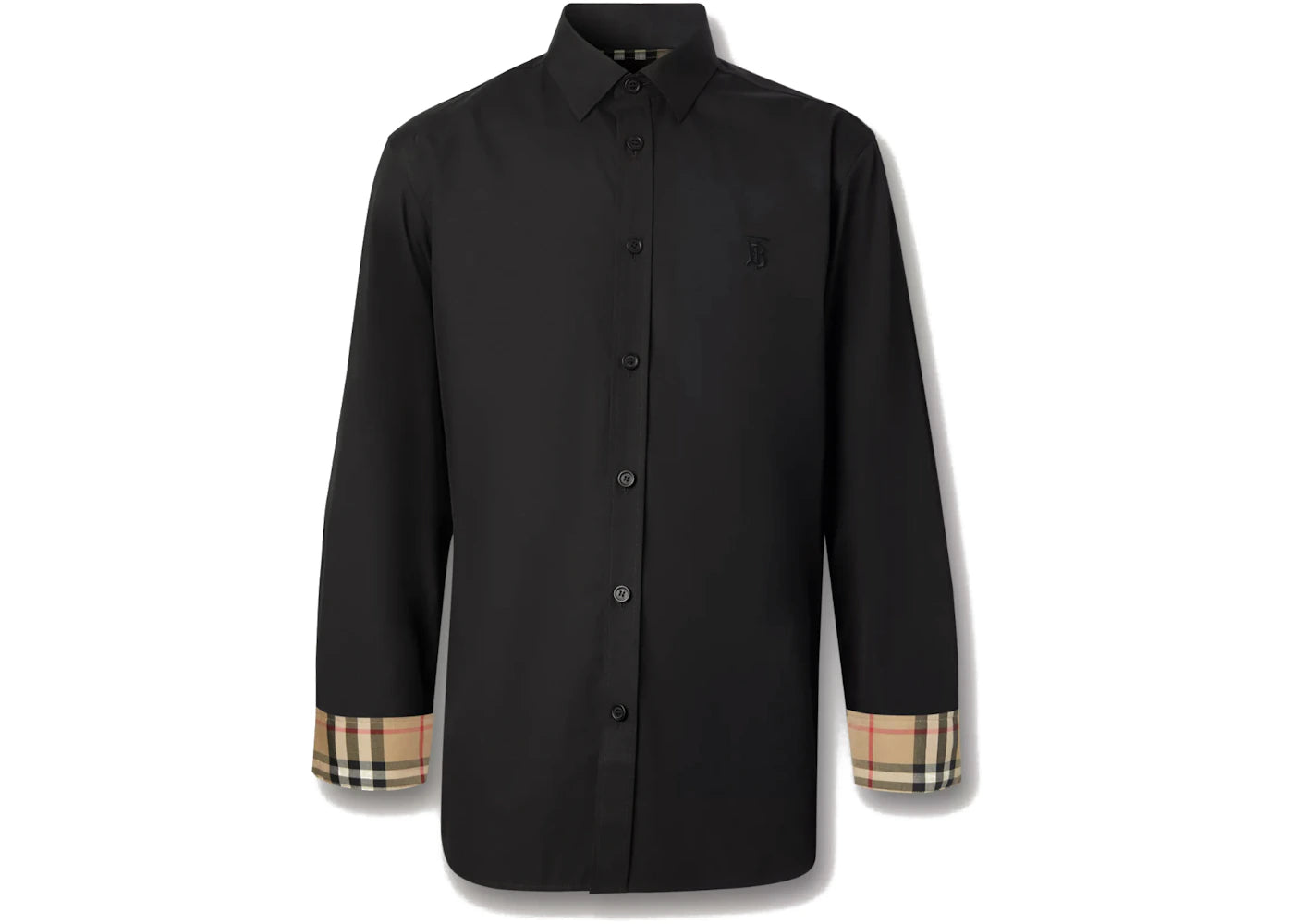 Burberry Slim Fit Monogram Motif Stretch Cotton Poplin Shirt Black