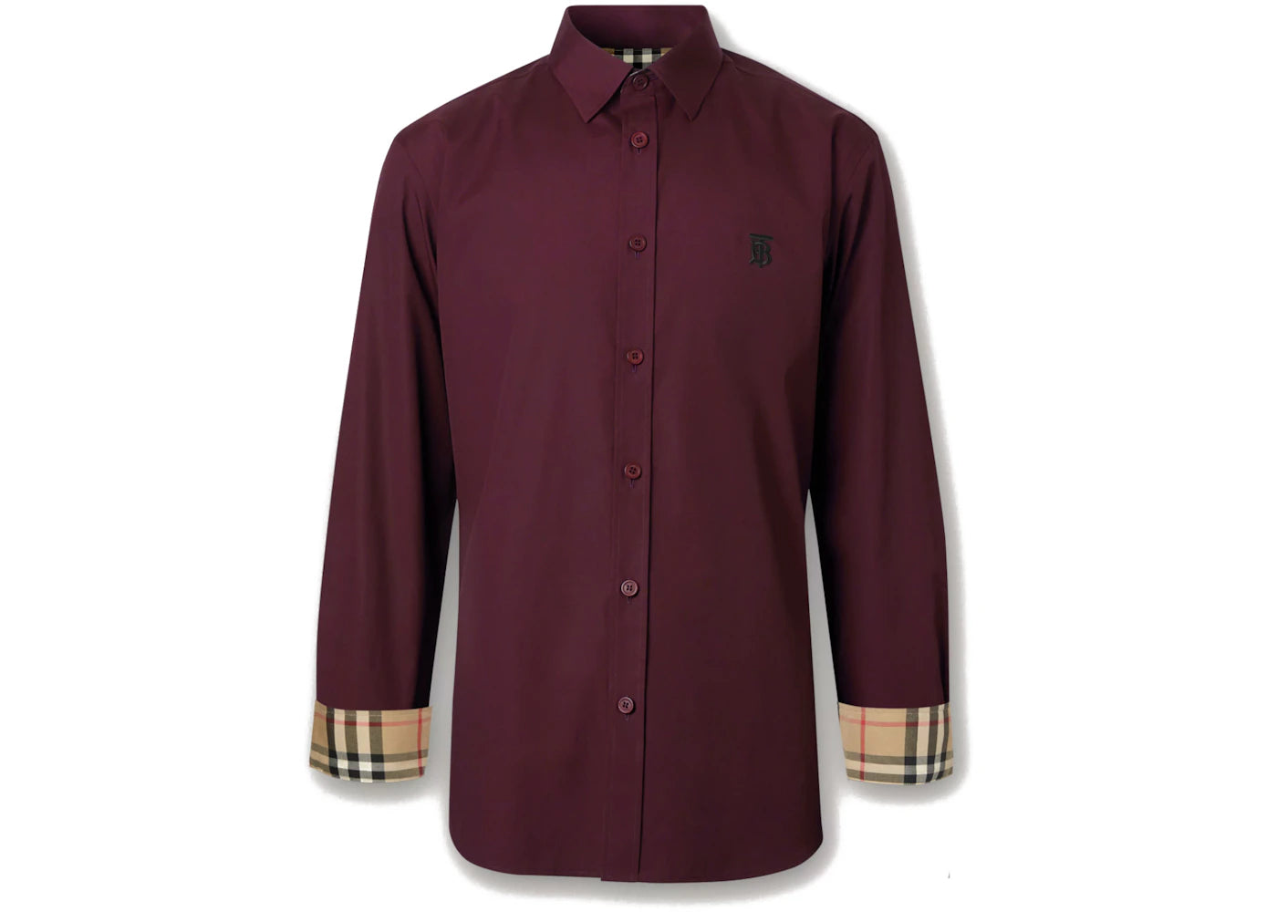 Burberry Slim Fit Monogram Motif Stretch Cotton Poplin Shirt Deep Maroon