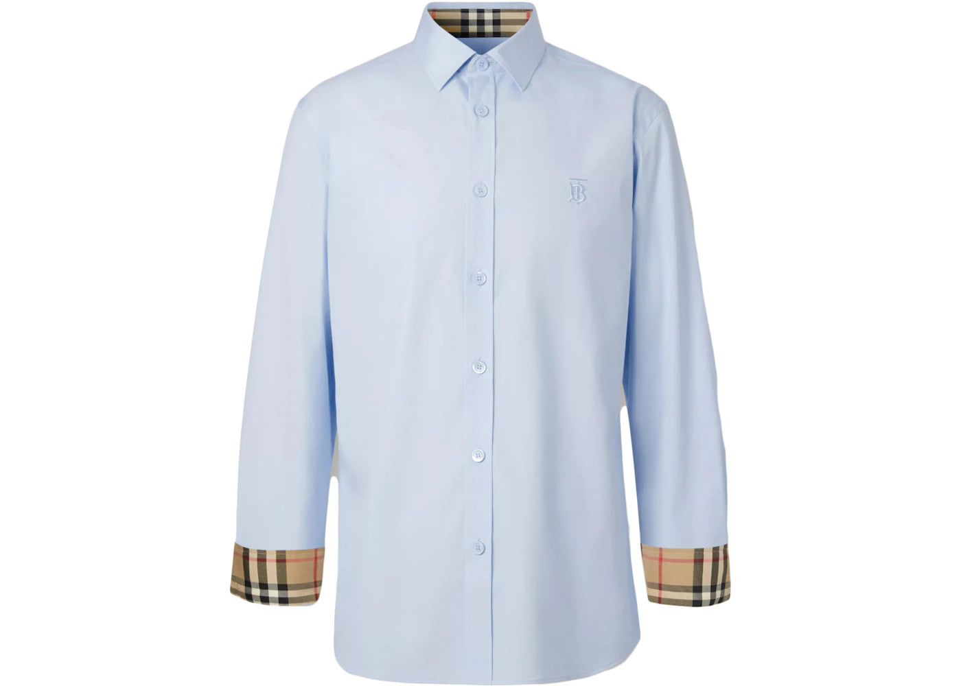 Burberry Slim Fit Monogram Motif Stretch Cotton Poplin Shirt Soft Cornflower Blue