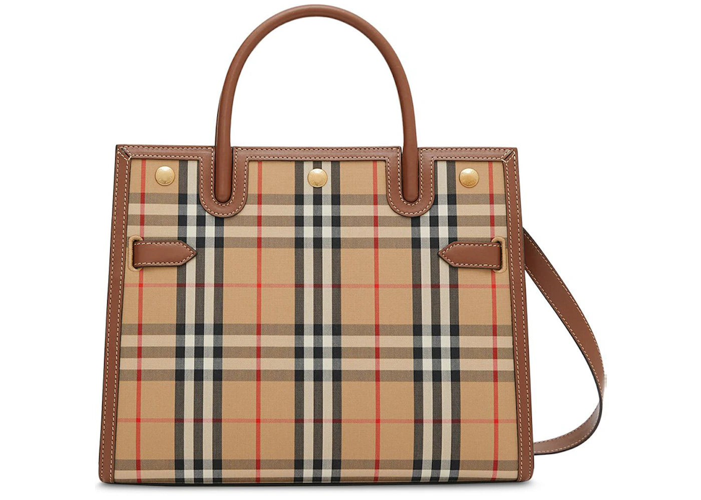 Burberry Small Vintage Check Two Handle Title Bag Archive Beige Brown