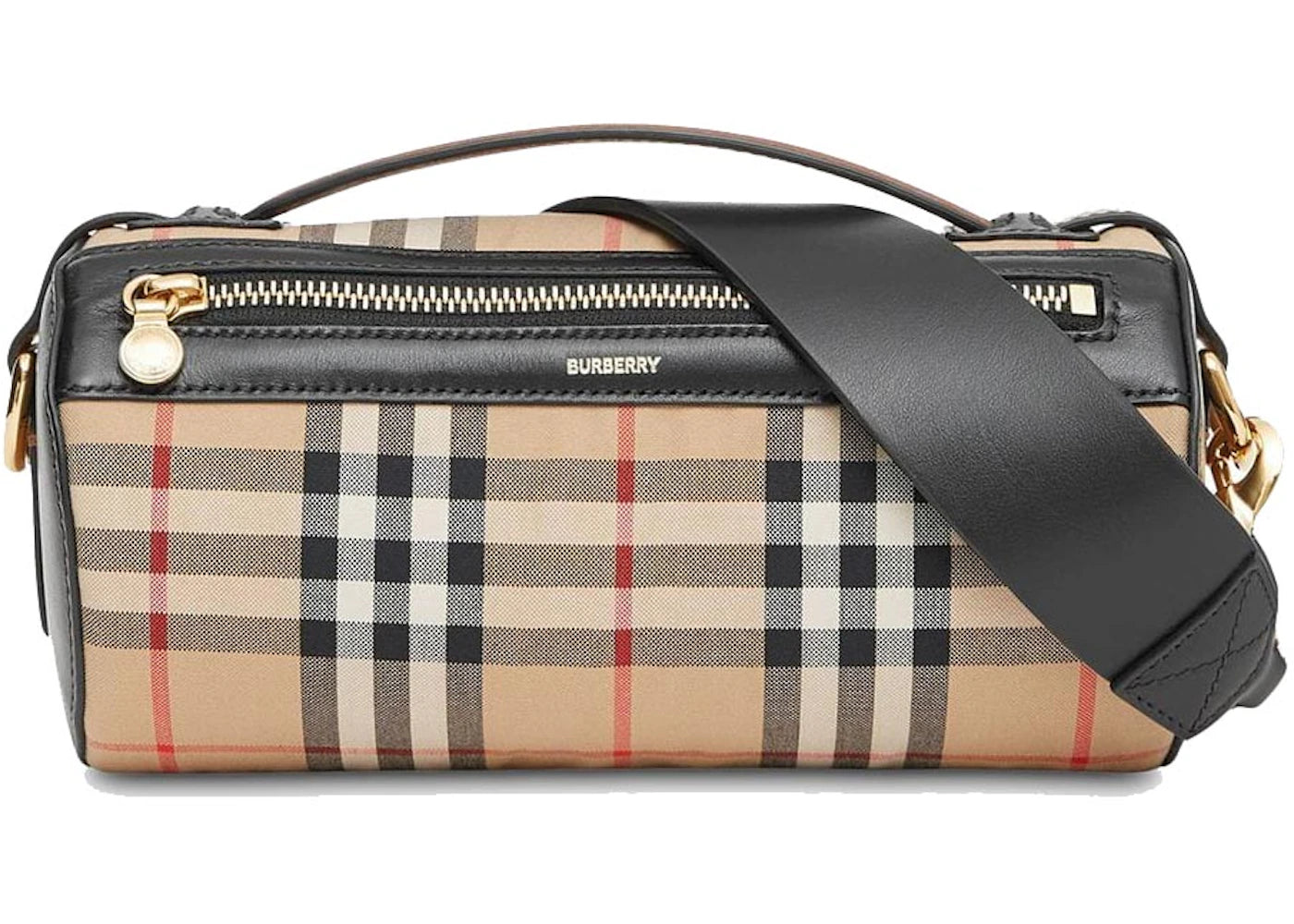 Burberry The Vintage Check and Leather Barrel Bag Archive Beige/Black