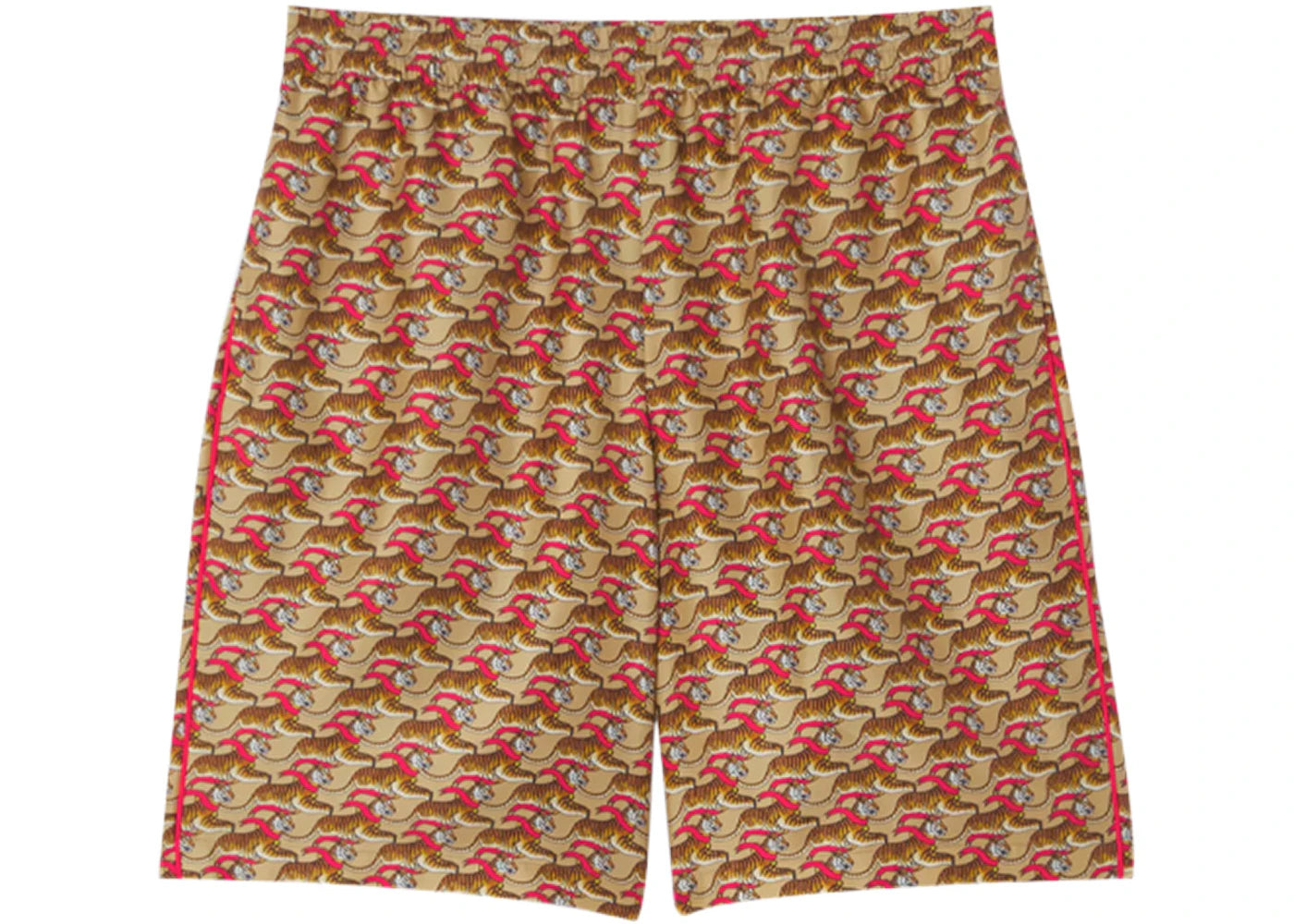 Burberry Tiger Print Silk Shorts Beige Red