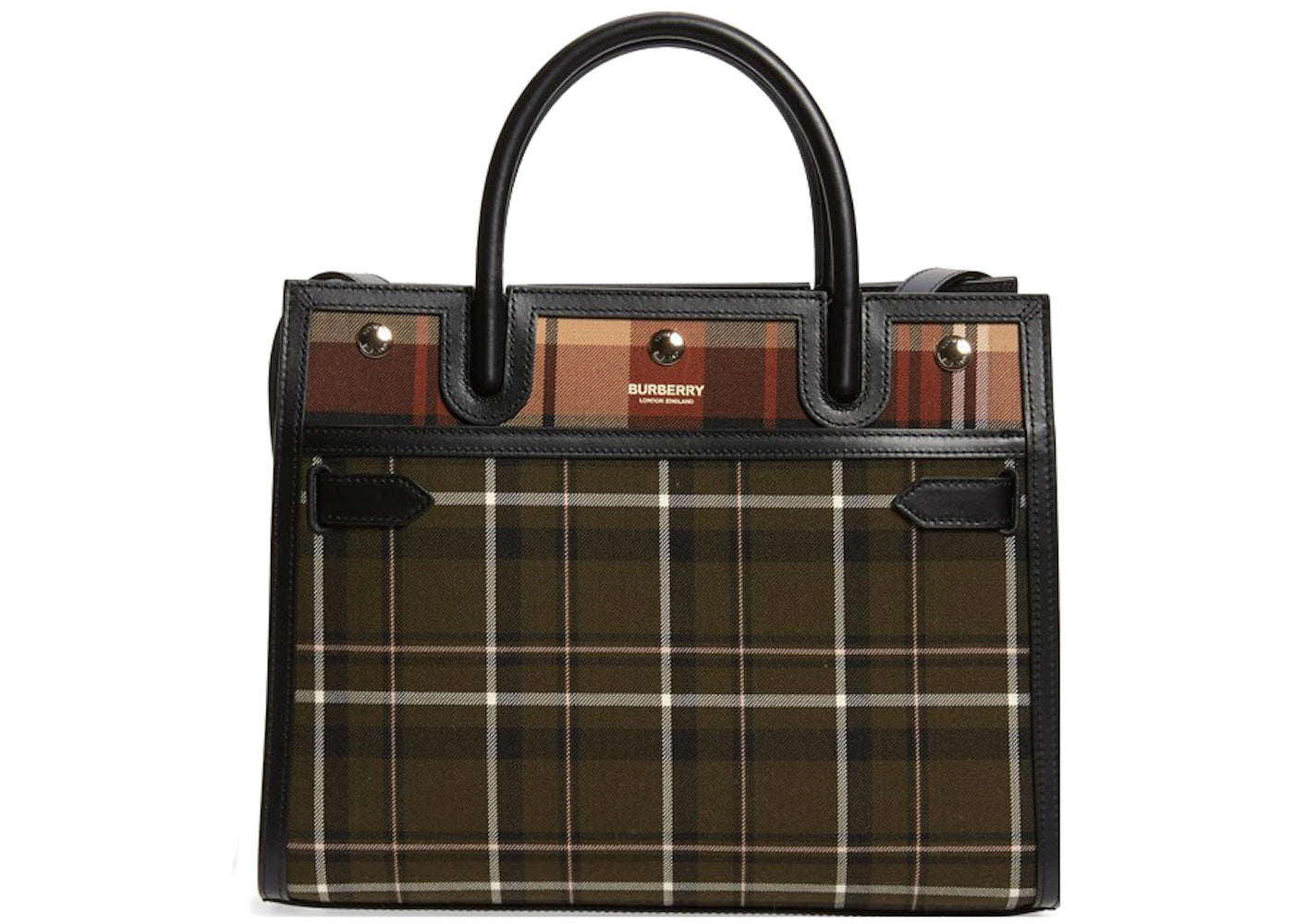 Burberry Top Handle Title Handbag Small Green Tartan