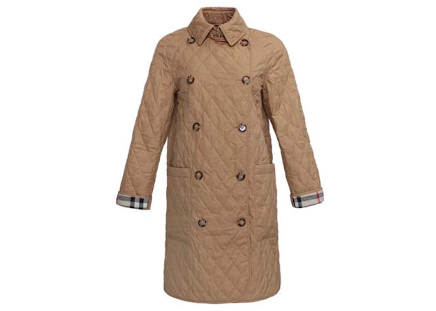 Burberry Tything Diamond Quilted Long Jacket Beige