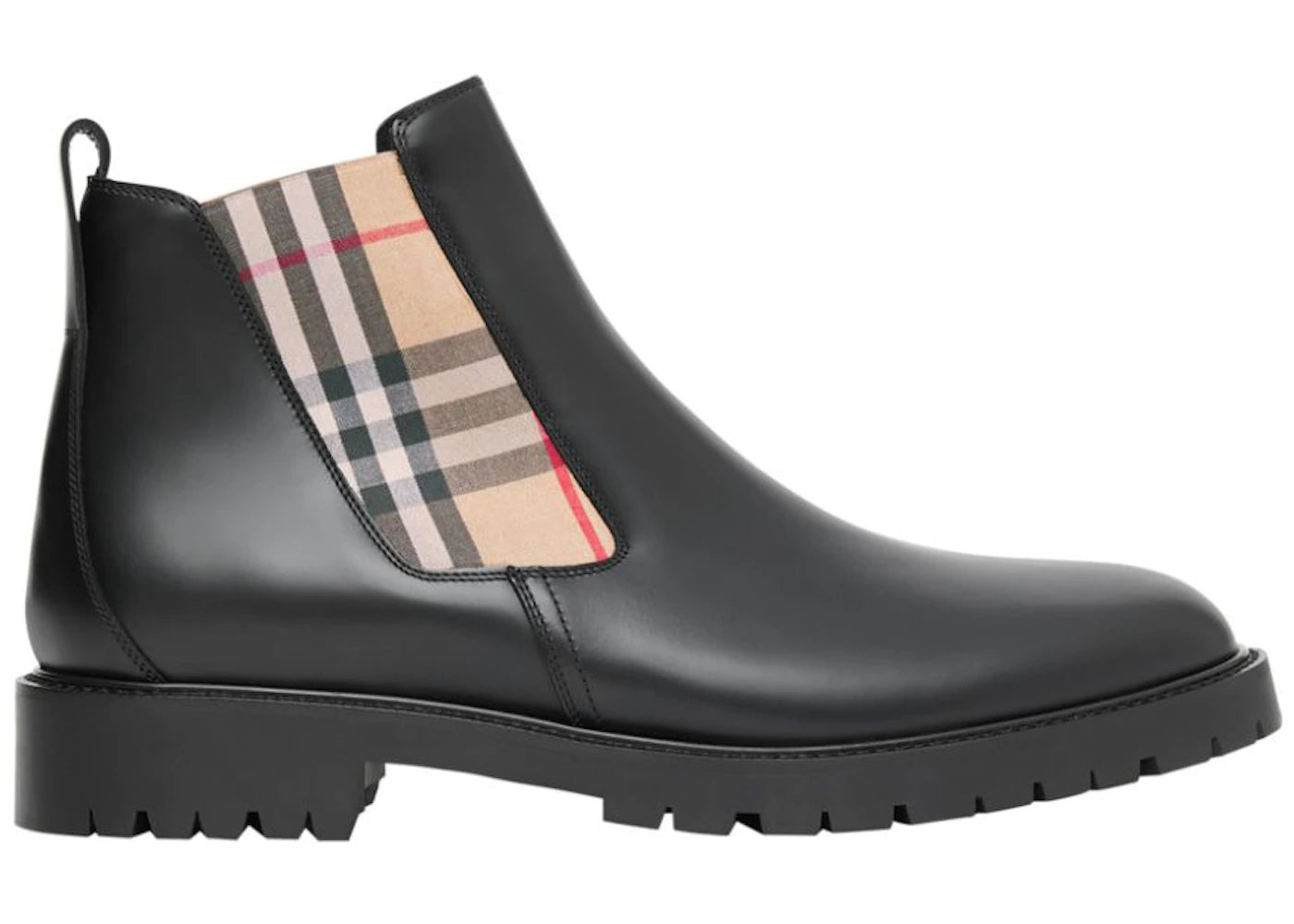 Burberry Vintage Check Leather Chelsea Boot Black Beige (Women's)