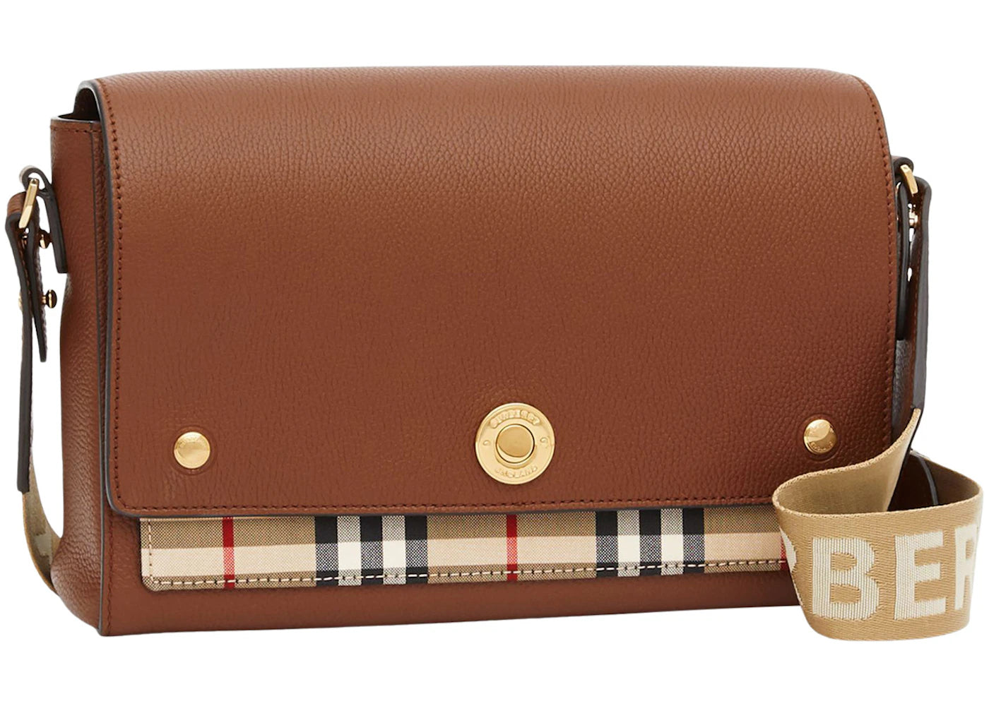 Burberry Vintage Check and Leather Note Crossbody Bag Tan