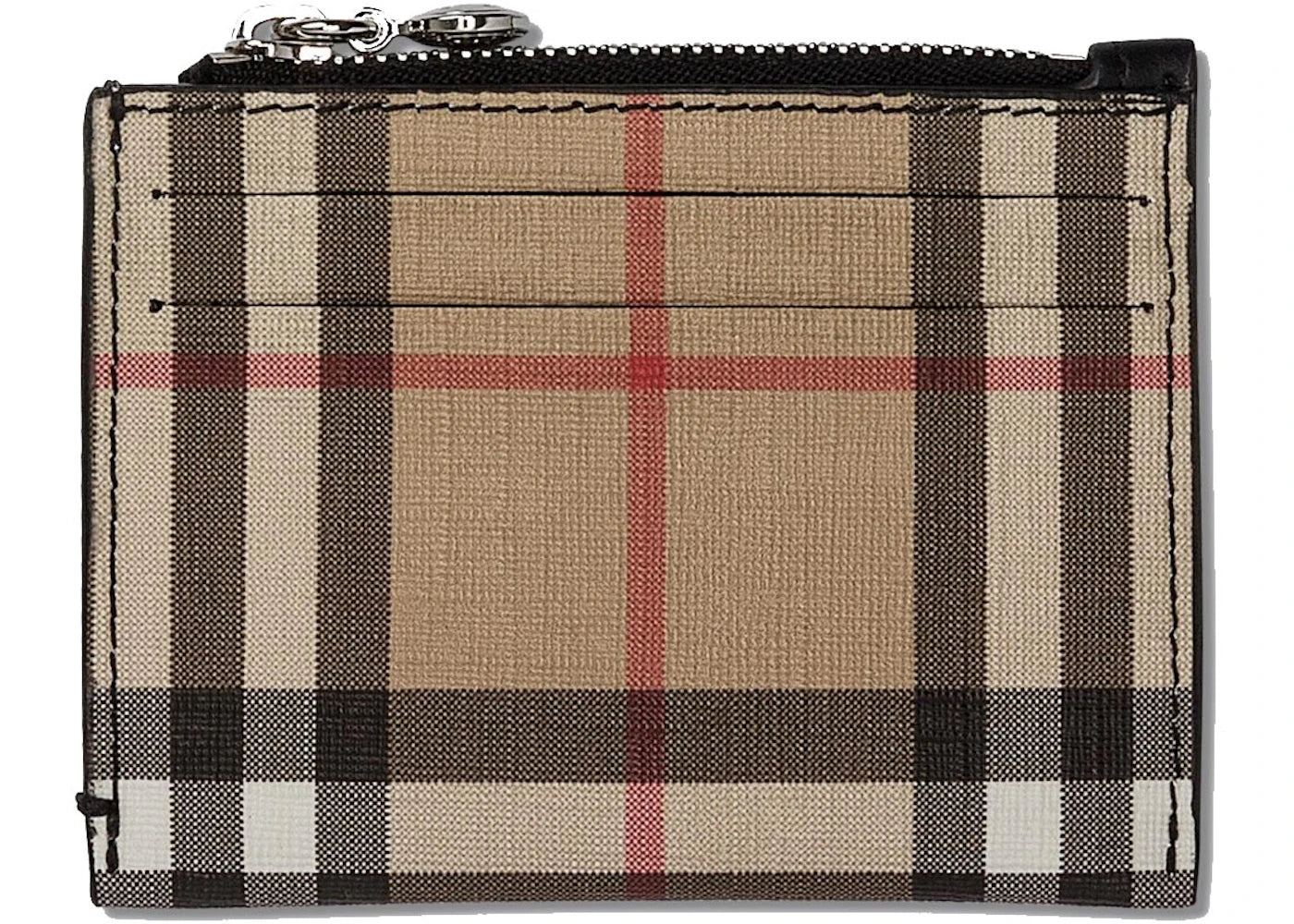 Burberry Vintage Check and Leather Zip Card Case 6 Slot Black