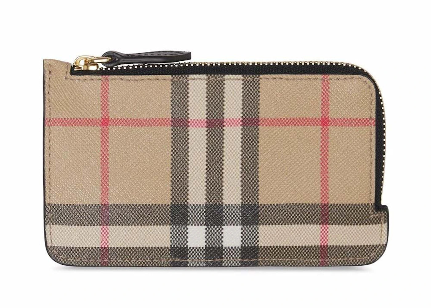 Burberry Vintage Check and Leather Zip Card Case Black / Beige