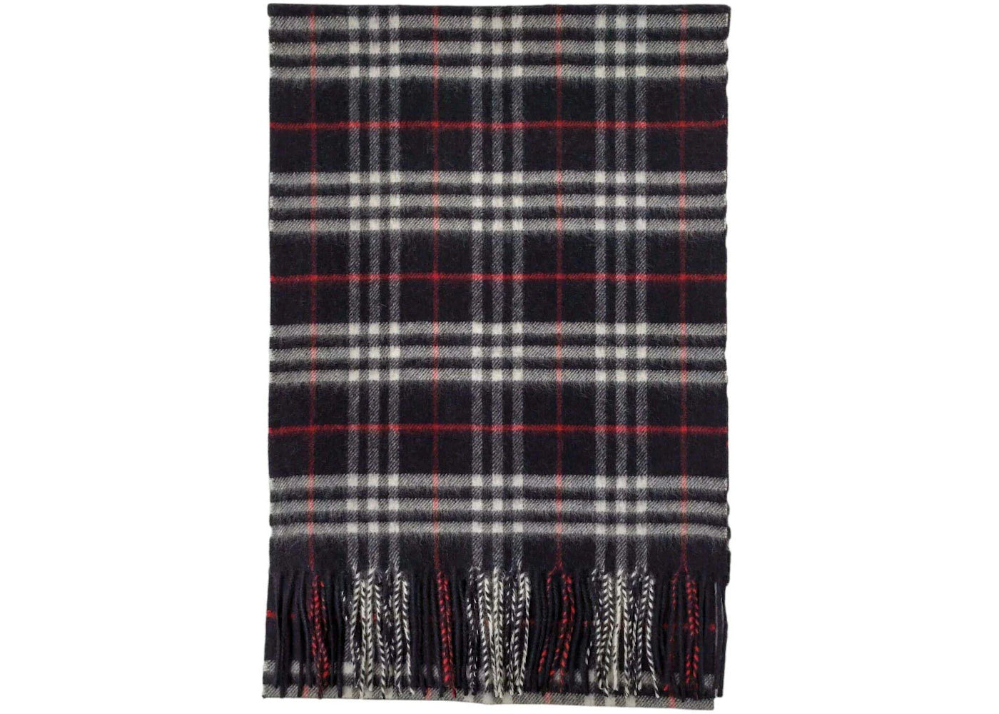 Burberry Vintage Checker Cashmere Fringe Scarf Navy