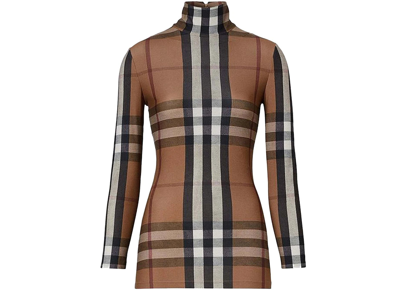 Burberry Woman Stretch Jersey with Tartan Motif Top Brown