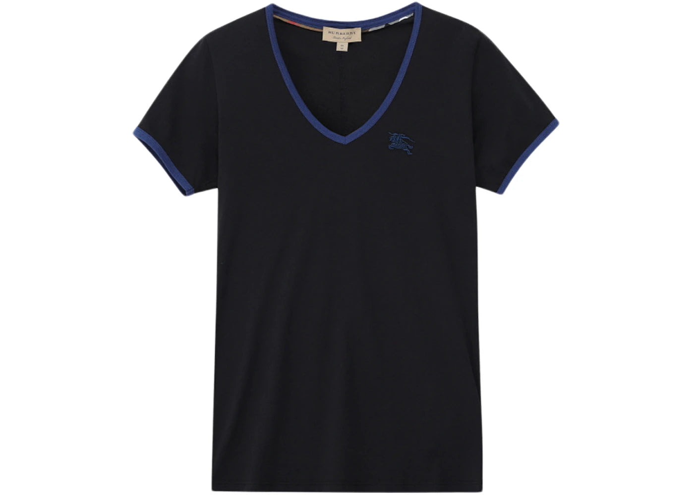 Burberry Women's Embroidered Monogram EKD V Neck T-shirt Black/Navy