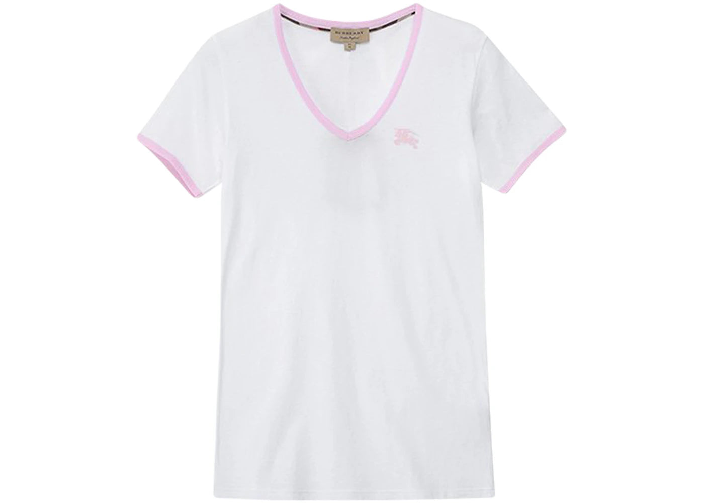 Burberry Women's Embroidered Monogram EKD V Neck T-shirt White/Pink