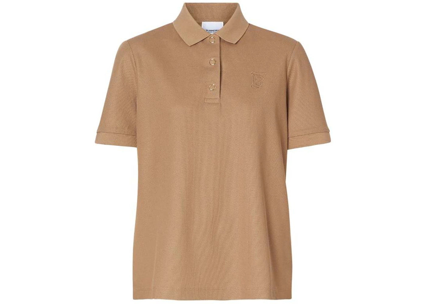 Burberry Womens Monogram Motif Pique Cotton Polo Shirt Camel