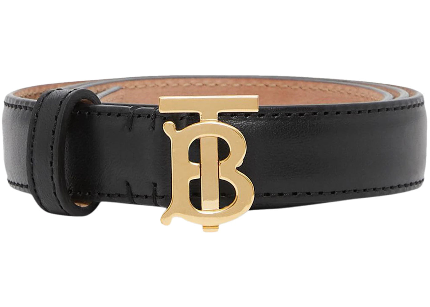 Burberry Women's TB Monogram Motif Leather Belt Black/Gold Tone