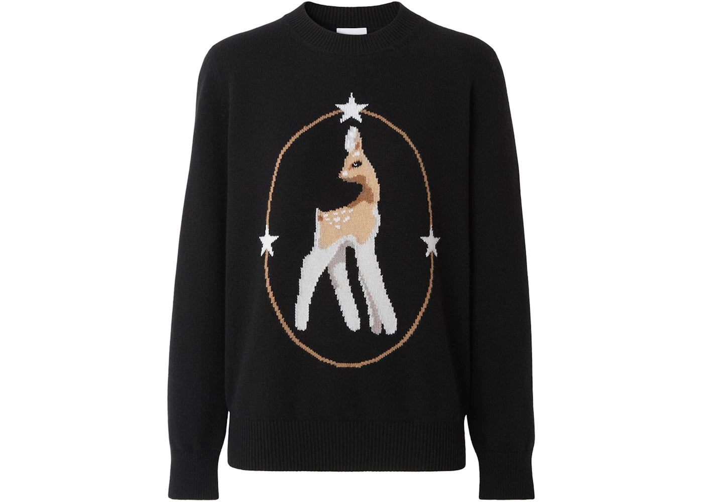 Burberry Wool-Blend Deer Motif Sweater Black