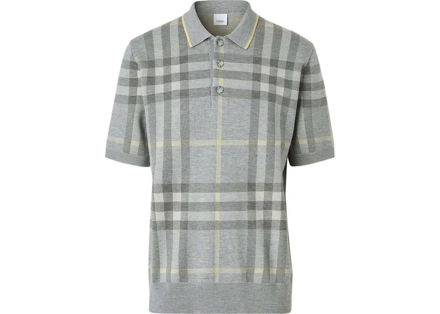 Burberry Wool-Silk Check Polo Shirt Grey