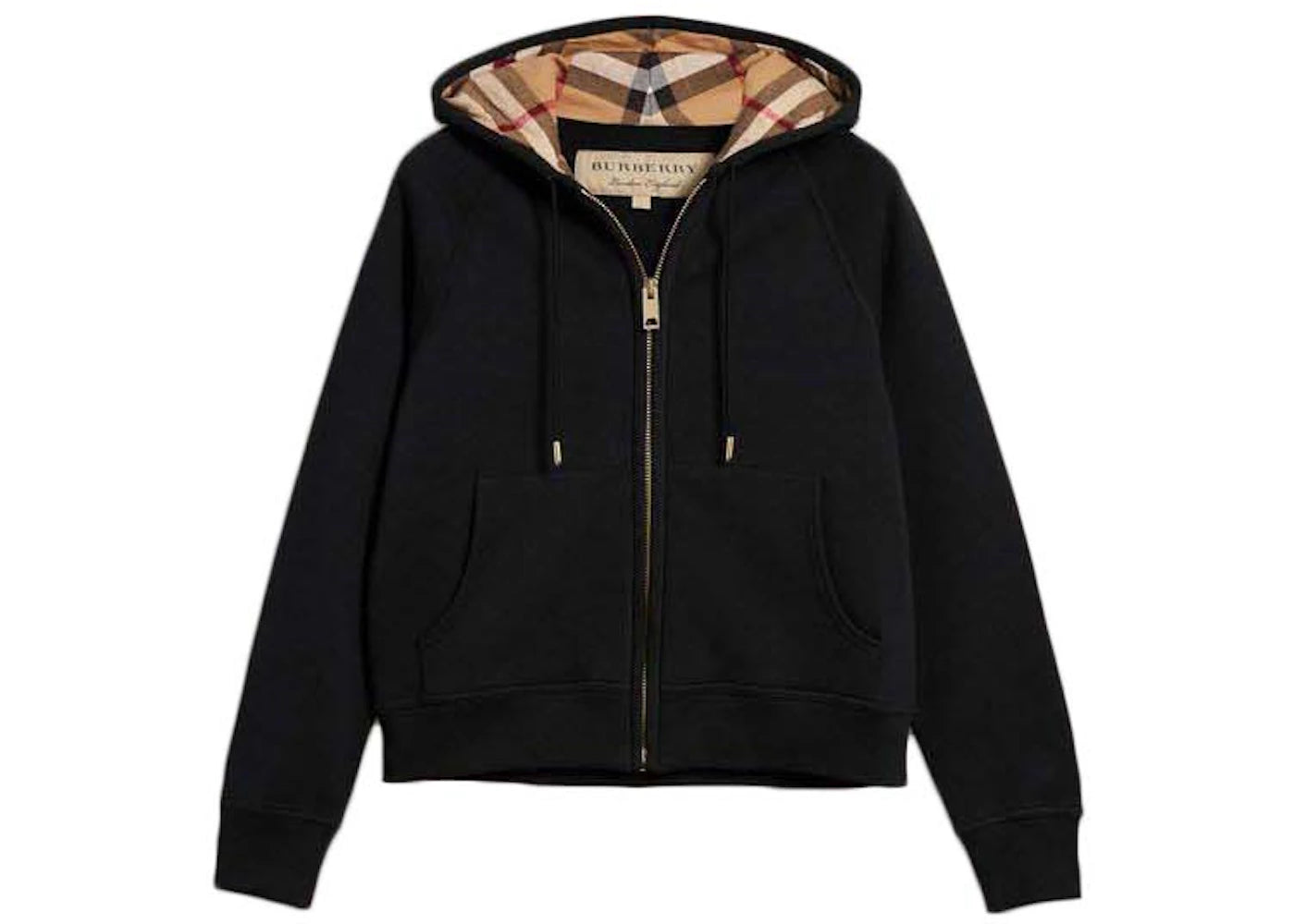 Burberry Zip Up Hoodie With Check Hood Black Archive Beige